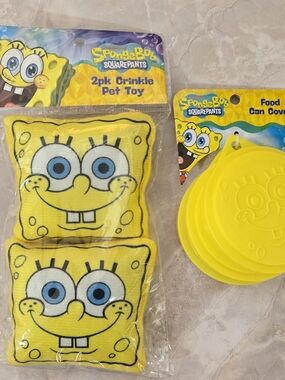 SpongeBob SquarePants Yellow Crinkle Pet Toy 2pk with 3 Yellow Food Can Covers
